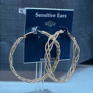 Twisted Gold-Tone Hoop Earrings For Sensitive Ears